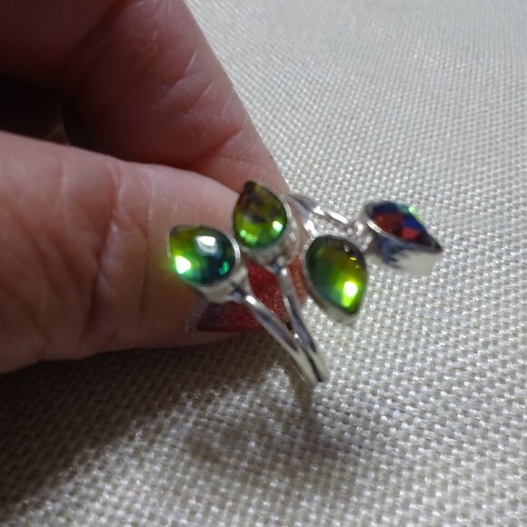Leafy RAINBOW MYSTIC TOPAZ Handmade Sterling RIng Size 10.5 #966B - Picture 3 of 3